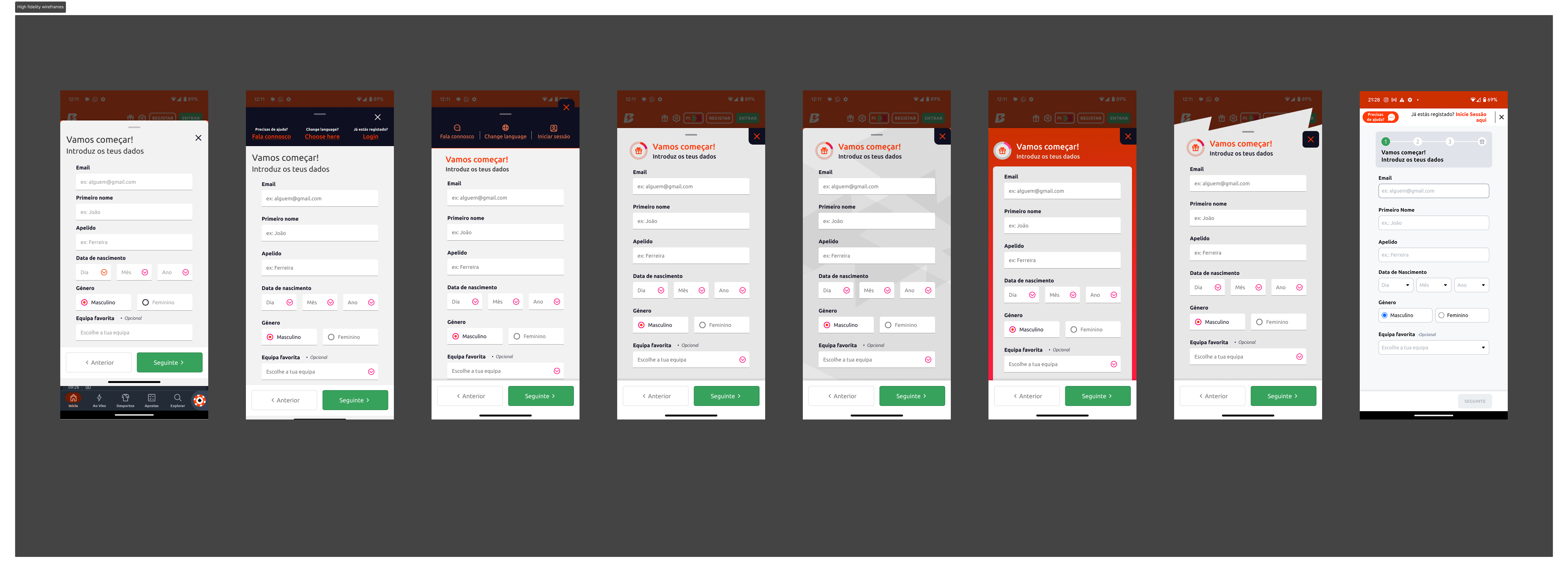 High fidelity wireframes