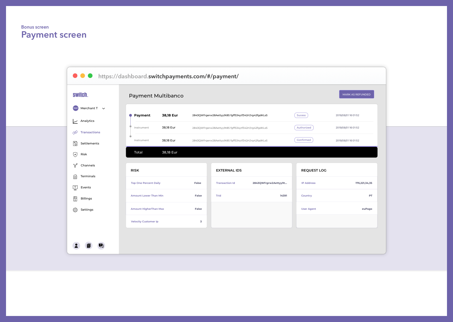 Payment screen
