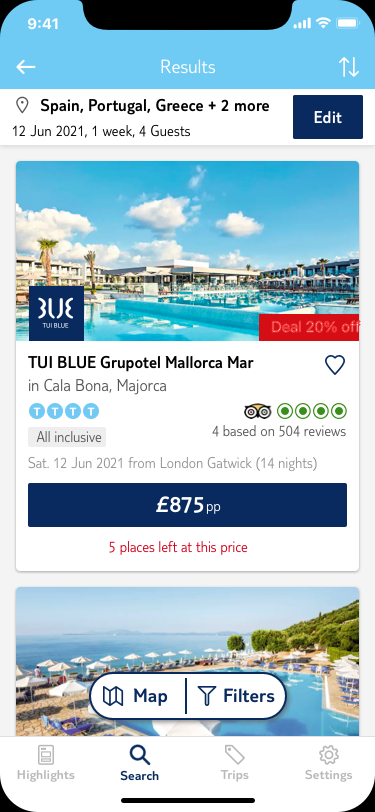 Hotel listing — updated card layout