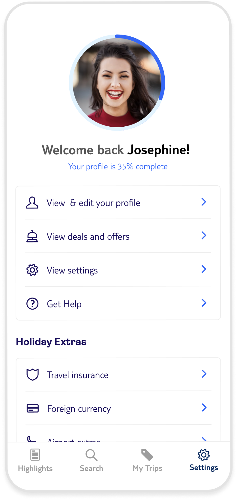Account — user profile page