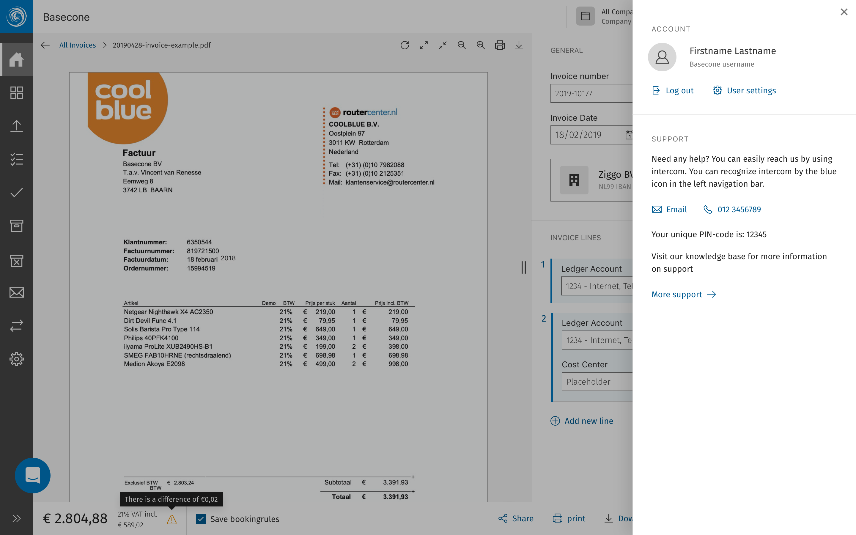 Settings panel — slide-in from right