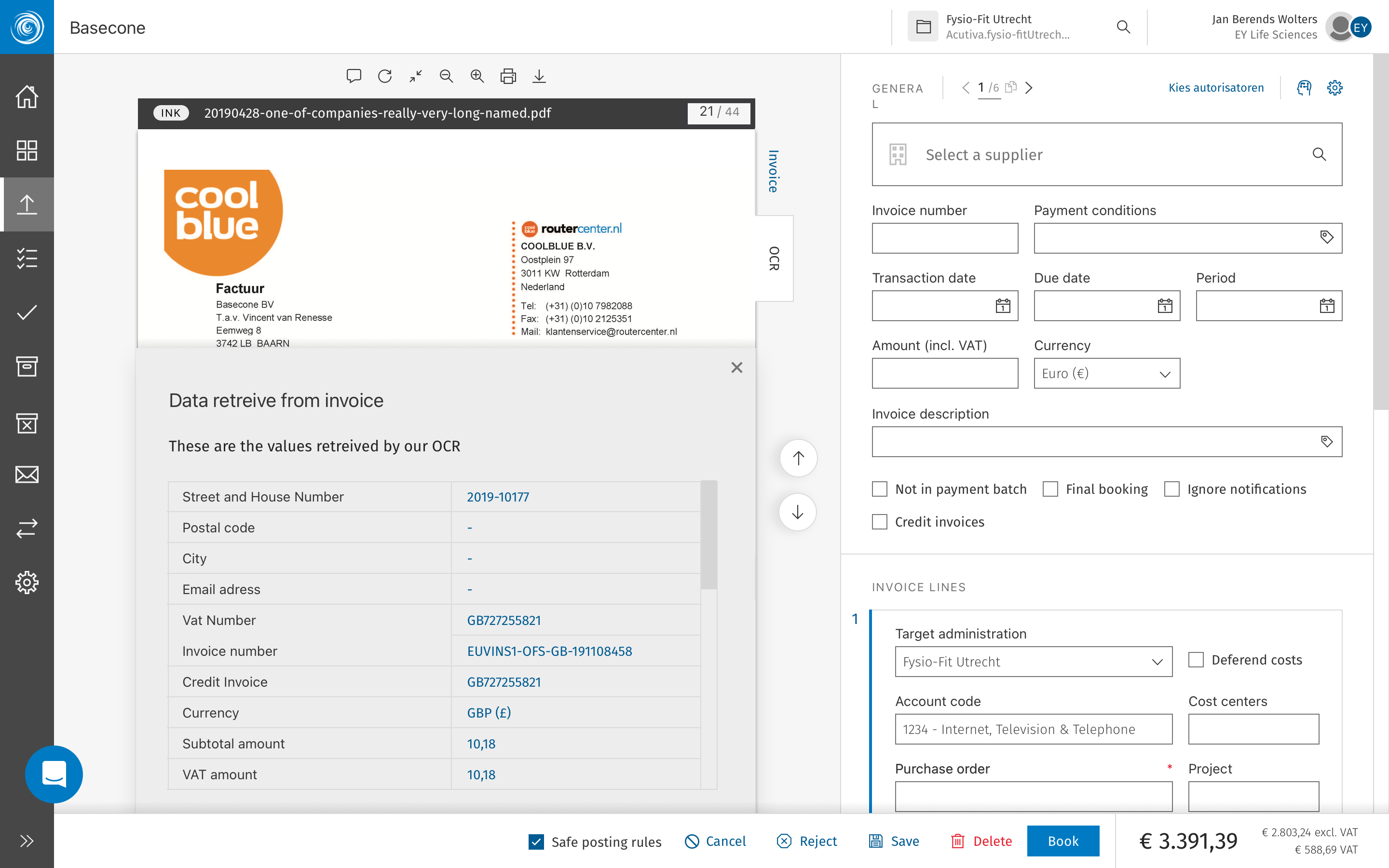 Validation — invoice preview panel