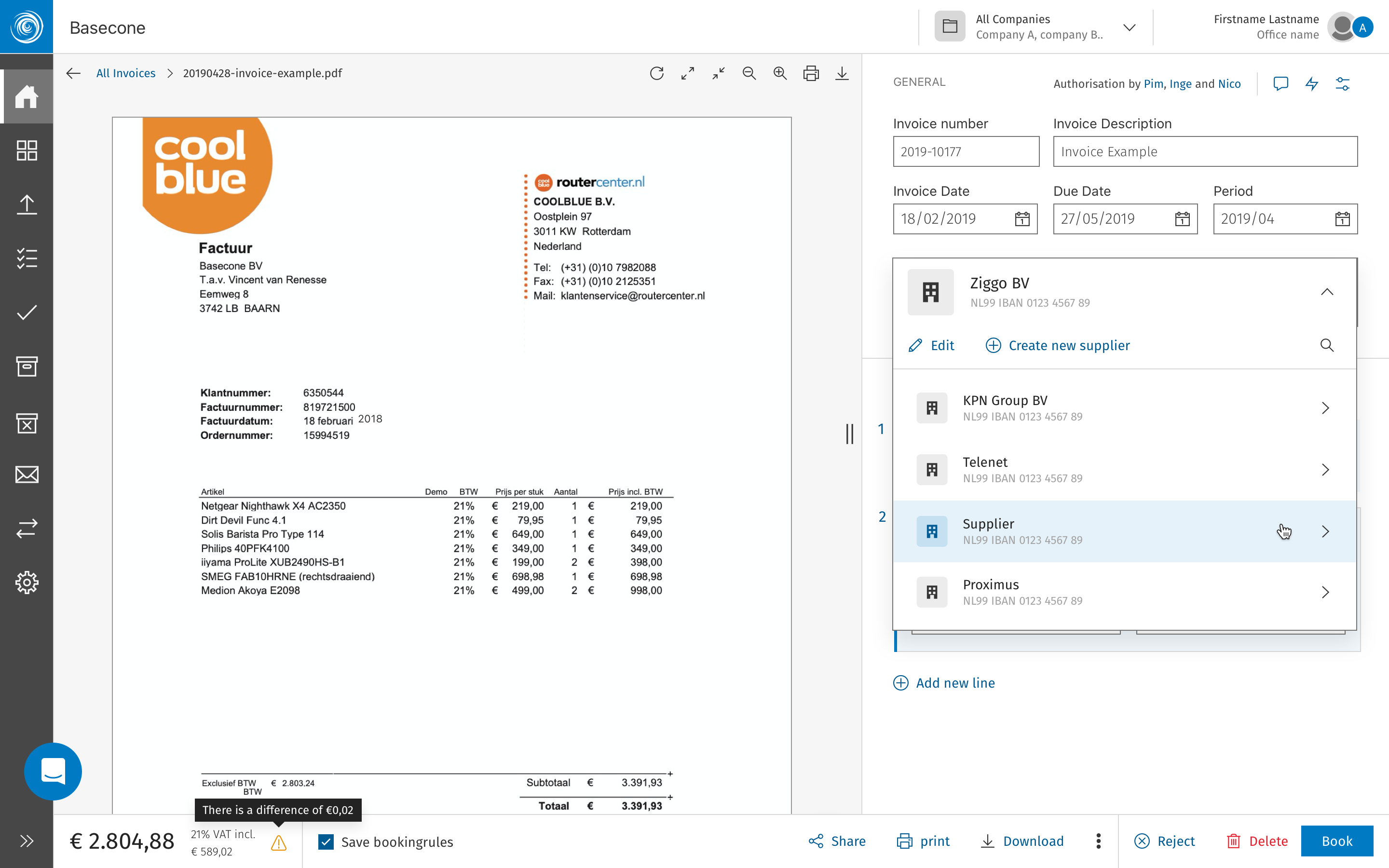 Validation — invoice preview panel